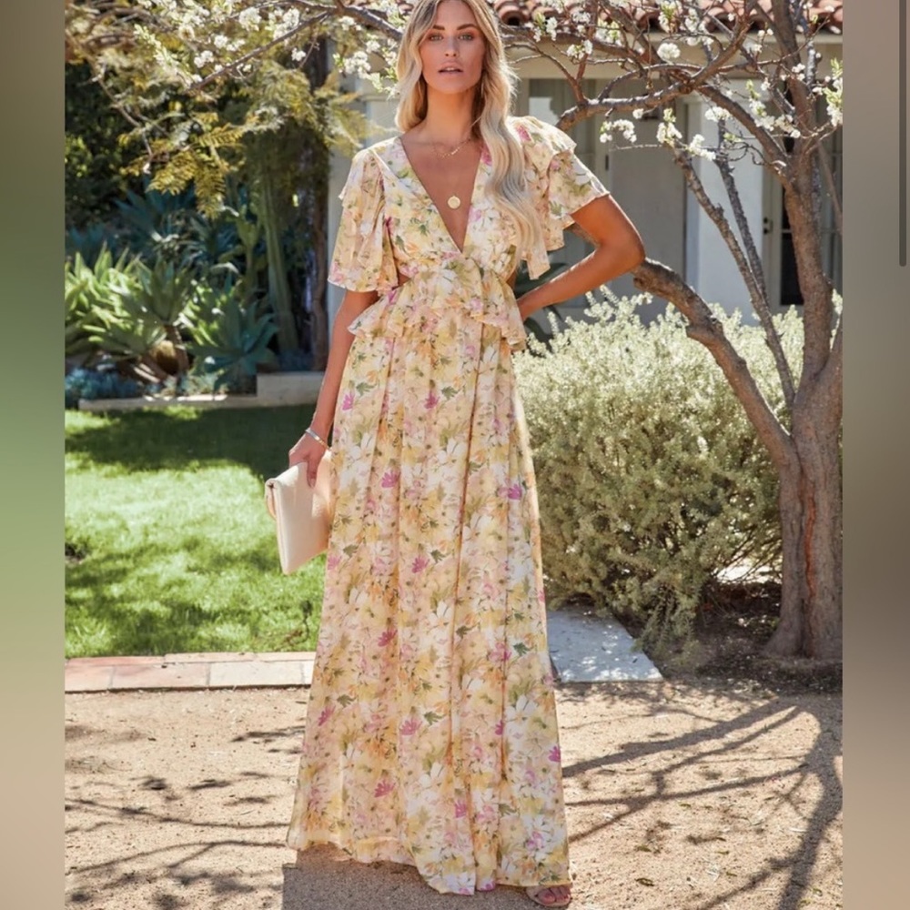 Vici Zabelle Floral Ruffle Cutout Maxi dress